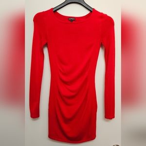 Express ruched long sleeve sweater dress, red XS